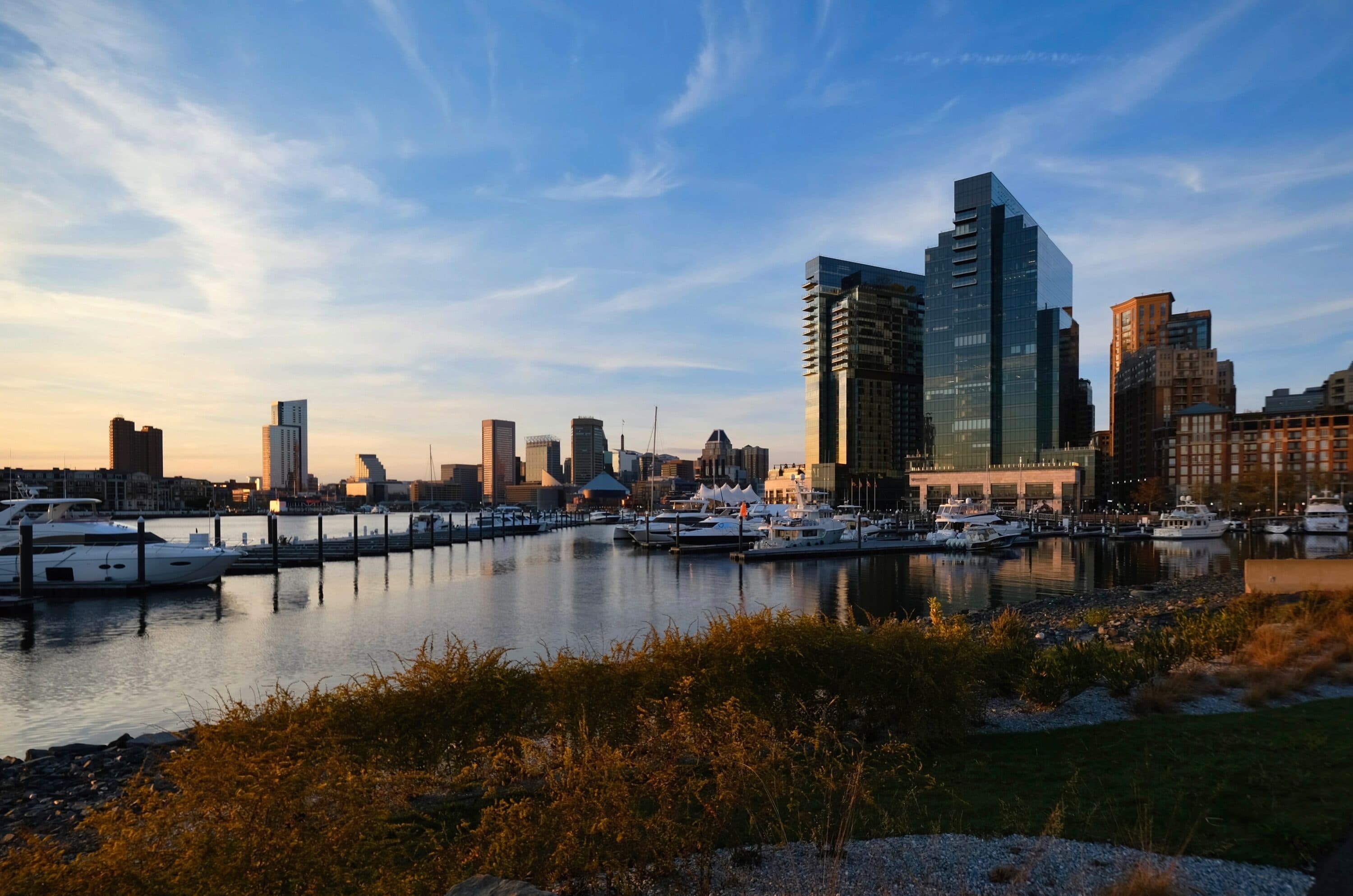 Baltimore skyline at sunset, where EcoMap was founded.
